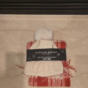 Marcus Adler Cream and Red Hat, Glove & Scarf Set